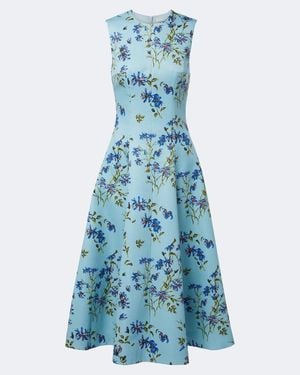Emilia Wickstead Vestido Midi Mara Floral - Azul