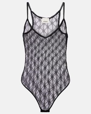 Isabel Marant Mildy Sheer Lace Bodysuit - Black