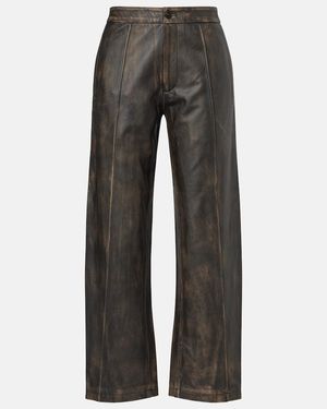 JACQUES WEI High-Rise Leather Wide-Leg Pants - Gray