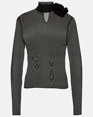Magda Butrym Floral-Applique Sheer Silk Blouse - Black