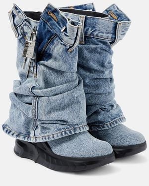 Givenchy Stiefel Shark Lock Biker aus Denim - Blau