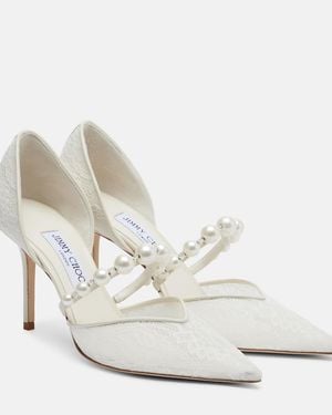 Jimmy Choo Aurelie Faux Pearl-Embellished Satin Court Shoes - White