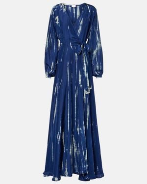Anna Kosturova Tie-Dye Silk Wrap Maxi Dress - Blue