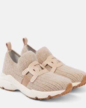 Tod's Leather-Trimmed Knit Trainers - Natural