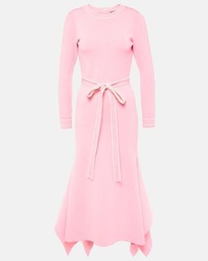 Monique Lhuillier Belted Knitted Midi Dress - Pink