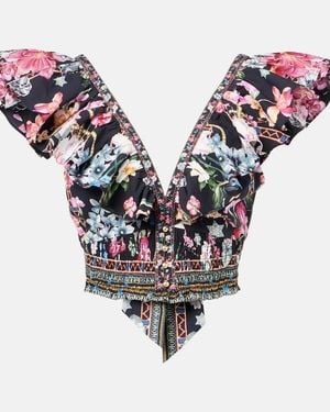 CAMILLA Crystal-Embellished Cotton Crop Top - Metallic