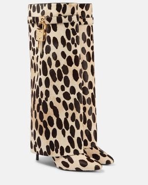 Givenchy Shark Lock Leopard-Print Pony Hair Knee-High Boots - Yellow