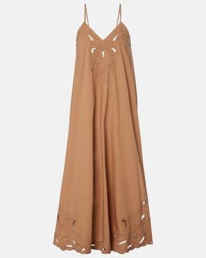 Juliet Dunn Broderie Anglaise Cotton Slip Dress - Brown