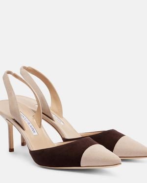 Manolo Blahnik Capsli 70 Suede Slingback Court Shoes - Natural