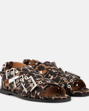 Ganni Leopard-Print Sandals - Brown