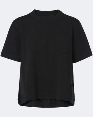 Sacai Cotton Jersey And Denim T-Shirt - Black