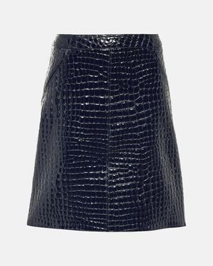 Tom Ford Coconut-Print Leather Midi Skirt With Back Pleat - Blue