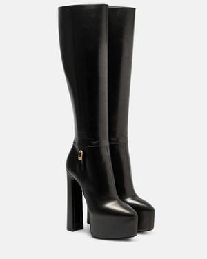 Saint Laurent Nico Leather Platform Knee-High Boots - Black