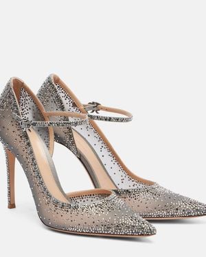 Gianvito Rossi Rania 105 Embellished Suede Mary Jane Pumps - White