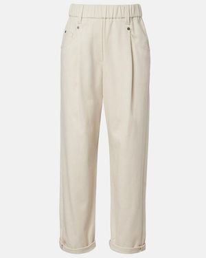 Brunello Cucinelli Monili Cotton-Blend Straight Pants - White