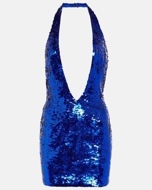 LAQUAN SMITH Embellished Deep V-Neck Minidress - Blue