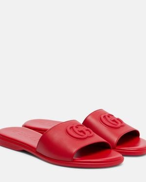 Gucci Double G Leather Slides - Red