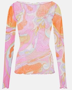 PUCCI Orchidee Sheer Tulle Top - Pink