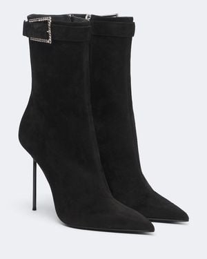 Paris Texas Verzierte Ankle Boots Lidia Aus Veloursleder - Schwarz