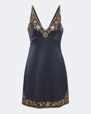 Versace Medusa Embellished Silk Cady Satin Minidress - Blue