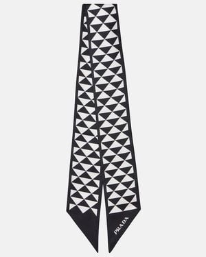 Prada Printed Silk Twill Scarf - White