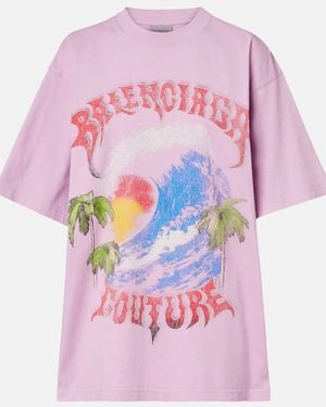 Balenciaga Printed Cotton Jersey T-Shirt - Pink