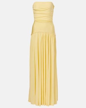 STAUD Mariana Ruched Jersey Maxi Dress - Metallic