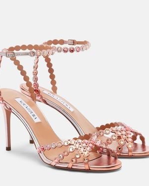 Aquazzura Tequila Embellished Leather Sandals - Pink