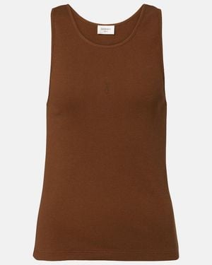 Saint Laurent Cassandre Cotton Jersey Tank Top - Brown