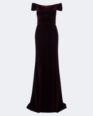 Costarellos Off-Shoulder Velour Bustier Gown - Black