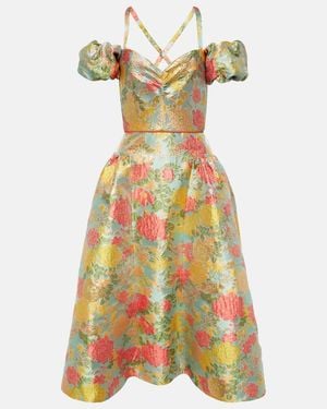 Markarian Vestido Midi Jackie En Jacquard Floral - Amarillo