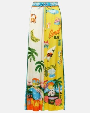 ALÉMAIS Paradiso Printed Silk Wide-Leg Trousers - Yellow