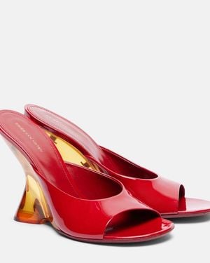 Dries Van Noten Patent Leather Wedge Mules - Red