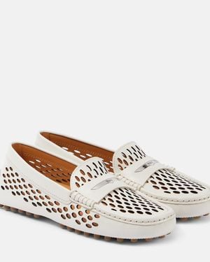 Tod's Gommino Cutout Leather Driving Shoes - White