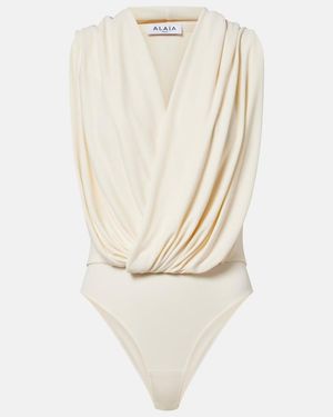 Alaïa Draped Hooded Jersey Bodysuit - White