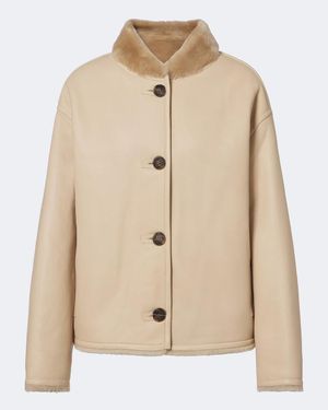 Yves Salomon Reversible Shearling-Trimmed Leather Jacket - Natural