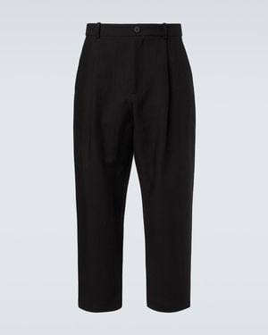 Studio Nicholson Tuck Cotton-Blend Tapered Trousers - Black