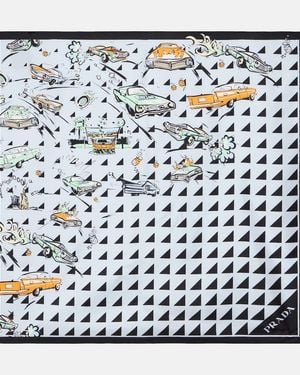 Prada Bedrucktes Tuch Aus Seiden-Twill - Blau