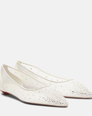 Christian Louboutin Miss Z Degrastrassina Perla Mesh Flats - White