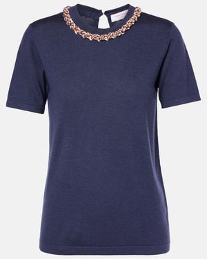 Carolina Herrera Verzierter Pullover Aus Wolle Und Seide - Blau