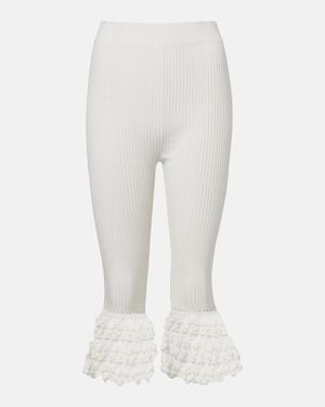 Ganni Crochet-Trimmed Ribbed Cotton-Blend Capri Pants - White