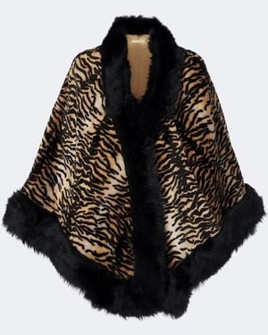 Nour Hammour Olympe Printed Shearling Poncho - Black