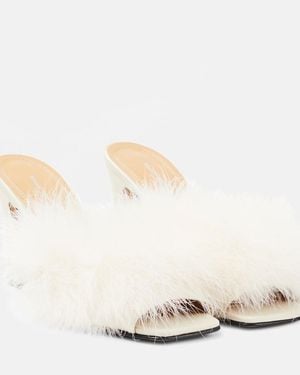 Maison Margiela Feather-Embellished Mules - Natural