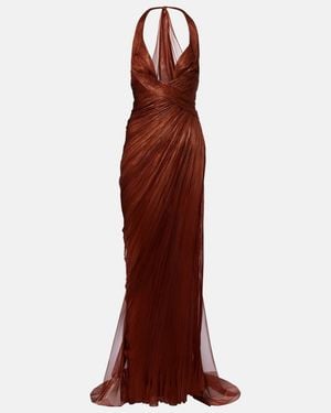 Maria Lucia Hohan Milagros Halterneck Silk Muslin Gown - Red