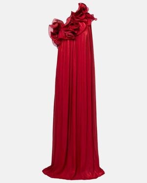 Costarellos Charmain Ruffled Georgette Lame Gown - Red