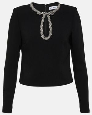 Self-Portrait Crepe Embellished Top - Black