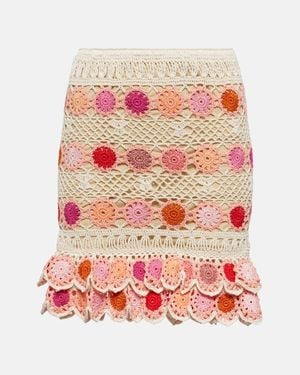 Anna Kosturova Bouquet Floral Cotton Crochet Miniskirt - Red