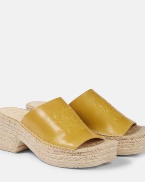 Loewe Petal Anagram Leather Espadrille Wedges - Yellow