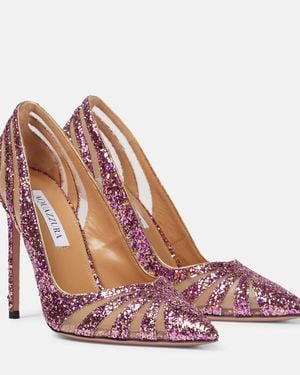 Aquazzura The Spy 105 Glitter Mesh Pumps - Pink