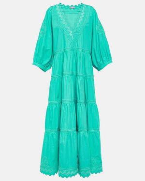 Juliet Dunn Tiered Cotton Poplin Maxi Dress - Blue